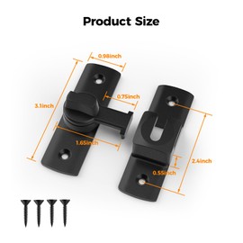 2 Pcs Degree Barn Door Latch, 180/90 Sliding Barn Door Lock，Sliding Gate Latch Lock for Cabinets, Barn Door, Bathroom, Gardenr Doors (Black)