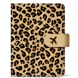 Passport Holder for Travel Essentials, RFID Blocking Leather Cover Wallet with Magnetic Closure, Aesthetic & Cute Passport Book Case for Women and Men - Leopard