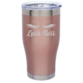 Rose Gold Double Wall Vacuum Insulated Stainless Steel Tumbler Travel Mug Lash Boss Makeup Lash Extension Artist (24 oz)