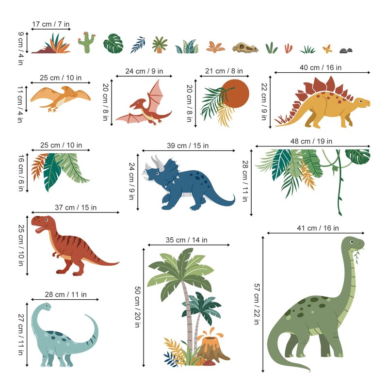 decalmile Large Boho Dinosaurs Wall Decals Dino Animal Tropical Palm