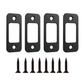 Deadbolt Strike Plate Door Backplate 1" x 2-1/4" Round Corner (Matte Black) with Screws 1-3/8" - 4 Pack