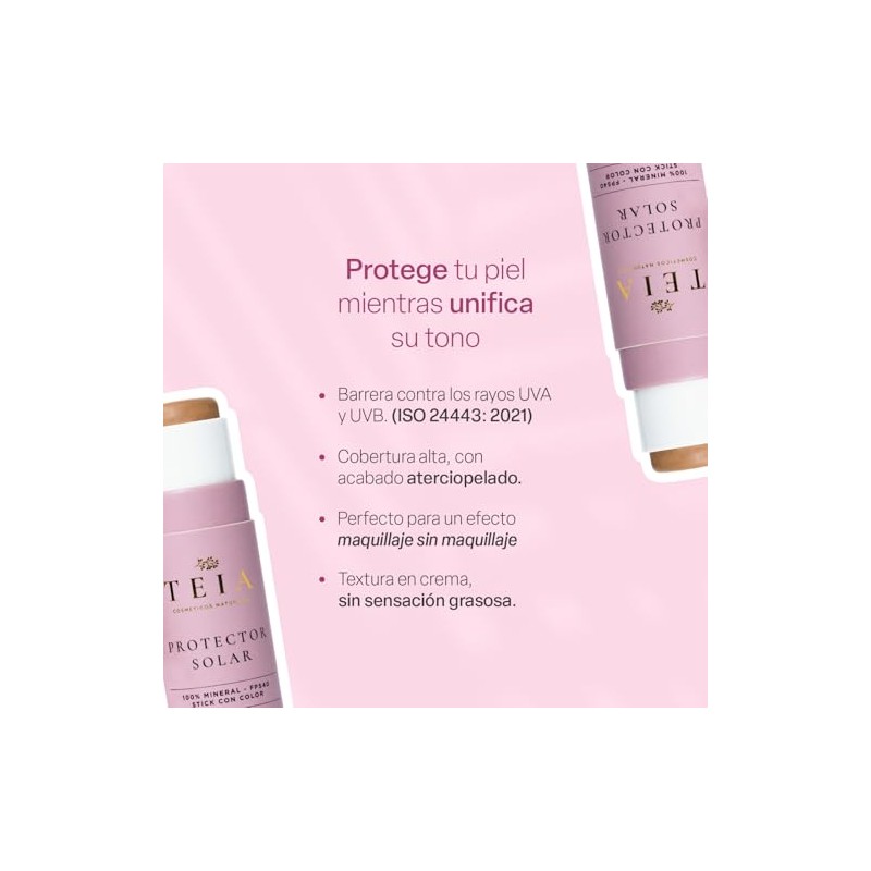 TEIA COSMETICOS Protector Solar Facial en Barra, FPS40, 100% Mineral