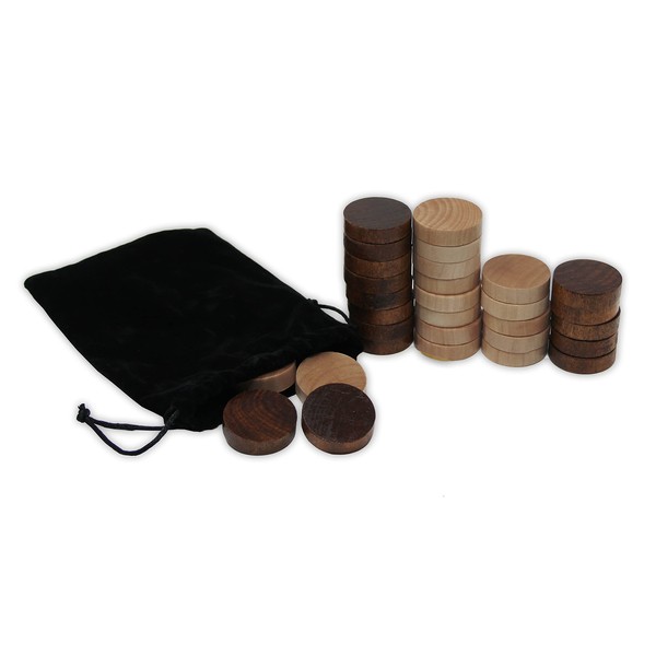 DA VINCI Wooden Backgammon and Checkers Pieces 30 Replacement Game Chips with Cloth Storage Bag (1.5 Inch)