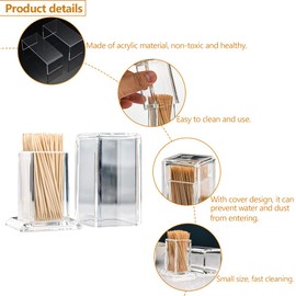 Uotyle Toothpicks Holder 2PCS Acrylic Toothpick Box Transparent Square Cocktail Toothpick Container with Lid Toothpick Dispenser for Restaurant/Bar/Home/Party