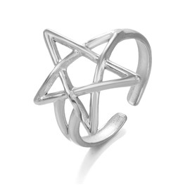 Niaspi Minimalist Star Wrap Open Band Finger Ring for Women Men Unisex Stainless Steel Adjustable Statement Pentacle Celtic Knot Engagement Comfort Fit Stackable Knucle Ring Jewelry (Silver)