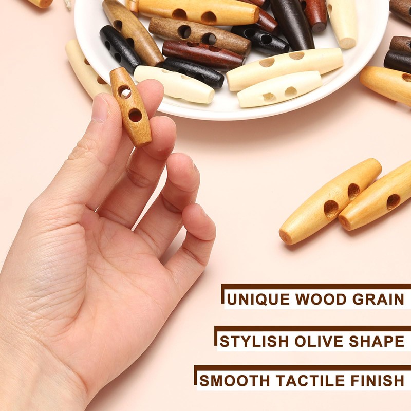 HARFINGTON 20pcs Wooden Toggle Buttons 50mm / 2" Wood Olive