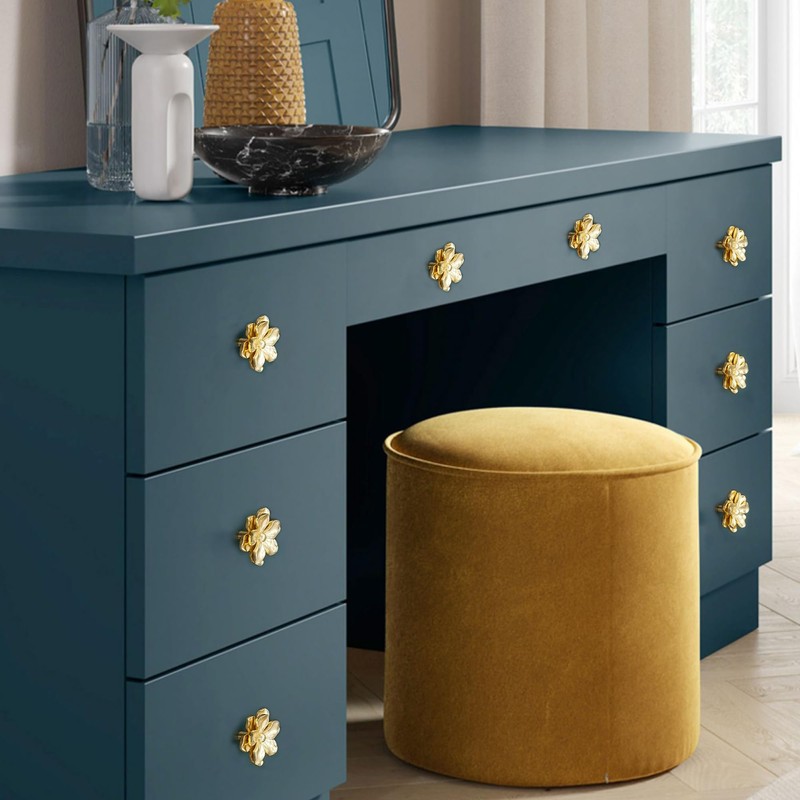 MFYS Solid Brass Gold Leaf Handles for Cabinets and Flower