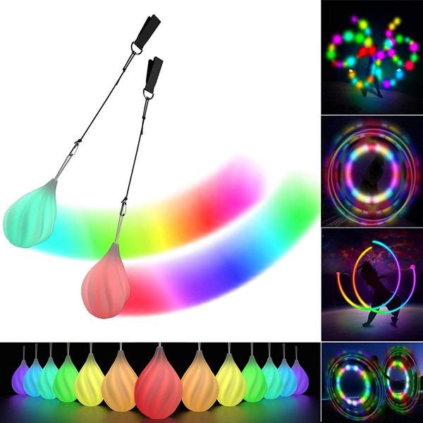 LED Poi Juggling Set of 2 - LED Fire Poi for Beginners and Professionals, Children & Adults | Poi Balls Set with Awesome Colour Effects | Full Pois Kit of 1 Pair Poi Juggling Balls for All Ages