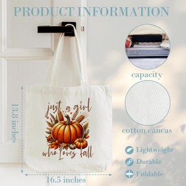 Dr.Baner Fall Tote Bag For Women, Cute Autumn Pumpkin Canvas Totes, Just A Girl Who Loves Fall Reusable Shopping Bag, Thanksgiving Gifts Bags For Friends Family (06)