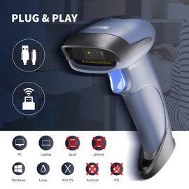 NetumScan 1D 2D QR Barcode Scanner 2.4G Wireless USB Wired Barcode Reader Scan DataMatrix Compatible with Computer Laptop Windows OS PC for Warehouses Supermarket M8