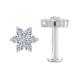 0.15 Carat 7-Stone Cluster Diamond Nose Pin Stud in 18K White Gold