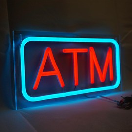 ATM Neon Sign, Mini Size, 12"×6", 12V-Powered Business Signboards for Convenience Store, Gas Station, Liquor Shop, Mini Market, Clear Acrylic Backboard, Wall Window Decoration for Storefront (Red)
