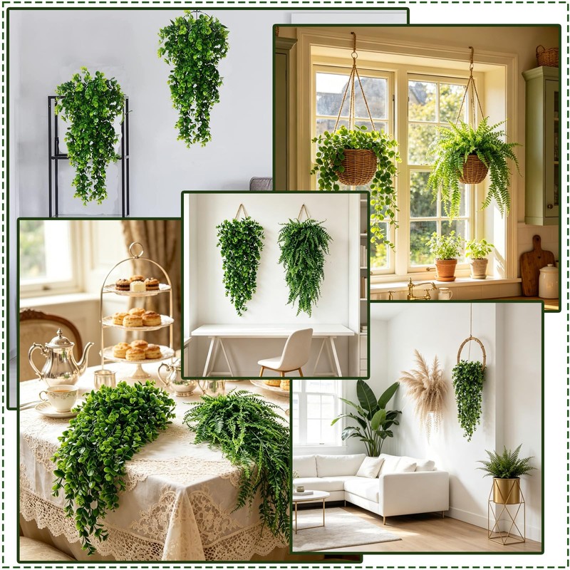 Fake Trailing Plant 2 Pack, Hanging Plant Eucalyptus & Persian