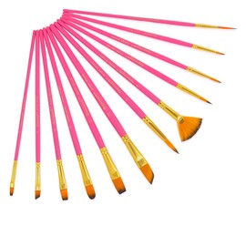 Paint Brush Set for Acrylic, Oil, Watercolor Painting - Synthetic Nylon Hairs Artist Paintbrushes for Nail, Face, Body Art - 12 Pack Paint Brushes for Students & Adults (PinkRed)