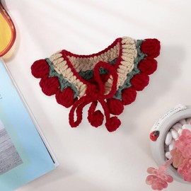 Cat Collar Breakaway Kitten Collar Cute Cat Collars Adjustable Handmade Knitted Collar Comfortable for Cat Kitty Small Dog Puppy (Tulip Red, S)