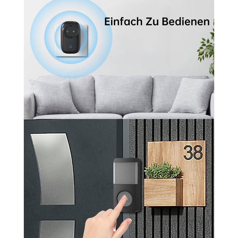 JeaTone Wireless Doorbell Outdoor Waterproof 150M IP55 Waterproof Electronic Doorbell