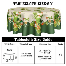 Granbey St. Patrick's Day Tablecloth Round - Spring Shamrock Table Cloth Farmhouse St Patricks Tablecloth 60 Inch for Kitchen Holiday Picnic Party Dinner Room Outdoor Decor