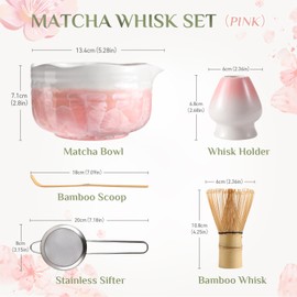 Matcha Whisk Set with Ceramic Matcha Bowl,Bamboo Matcha Whisk & Holder,Bamboo Scoop,Sifter - Complete Matcha Kit 5 Pcs,Gift for Matcha Lovers