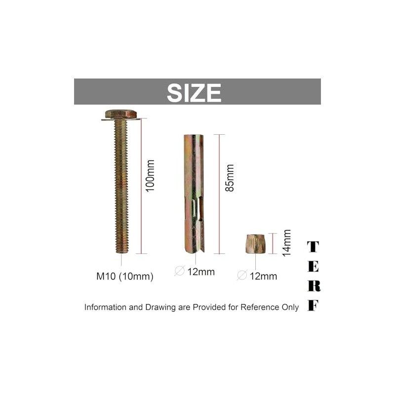 TERF® Sleeve Anchor Hex Bolts 12mm X 100mm (M10 Thread)