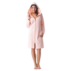 Dorota cosy and modern cotton bathrobe with pockets, zip and hood - 40