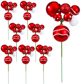 Daifunli 8 Pcs Red and White Candy Christmas Tree Picks 7.87 Inch Christmas Balls Ornaments Xmas Hanging Decorations for Xmas Tree Topper DIY Wreath Holiday Floral Vase Fillers Crafts Home