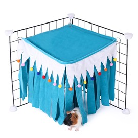 ONEJU Guinea Pig Hideout, Square Top Hideout for Guinea Pigs, 4-Sided Small Animal Hiding Hide for Guinea Pigs, Rabbits, Chinchilla, Ferrets, Without Metal Fences. (Blue)