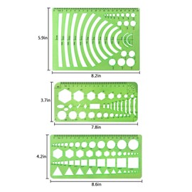 Onwon 10 Pieces Drawings Templates Stencils Measuring Templates Clear Green Plastic Geometric Rulers Draft Rulers for Drawing Engineering Drafting Building School Office Supplies