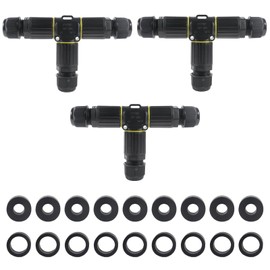 MELIFE 3PCS IP68 Waterproof Electrical Cable Connector, Outdoor 3 Pin T Shape Junction Box, Electrical Wire Connector for 5-9mm/9-12mm Wire Range