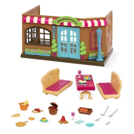 Li'l Woodzeez – Pass – The – Pasta Restaurant Playset – 41 Pieces Dollhouse Set with Table, Benches, Food & Accessories for Imaginative Roleplay – Compatible with Figurines 3+ Years