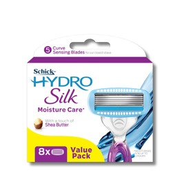 Schick - Hydro Silk | 8 Razor Refills | Value Pack | Moisture Care | 5 Blade Razor | Shea Butter | Curve sensing Blades | Close Shave | Smooth Glide