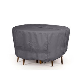 Covermates Round Dining Table/Chair Set Cover - Water-Resistant Polyester, Mesh Ventilation, Center Hole for Umbrella, Patio Table Covers, with Umbrella Hole 86 Diameter x 40H, Charcoal