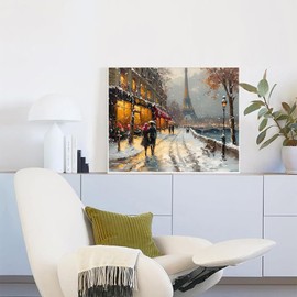 QACEYID Paint by Number for Adults, Streets of Paris in Winter, Oil Painting for Beginner, DIY Acrylic Painting Kit for Room Decor Gift 16x20 Inch