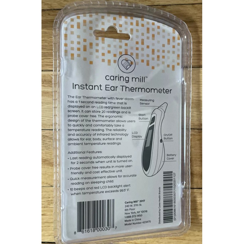 Caring Mill® Instant Ear Thermometer Color Coded Fever Alarm One