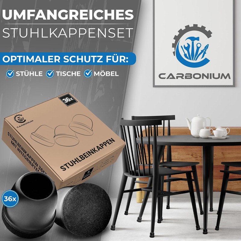 36 Chair Leg Caps with Black Felt - Also Ideal