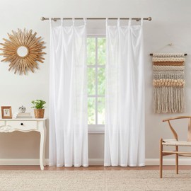 Indigo Ink - Window Curtain, Gauzy Knotted Tie Top Sheer Curtain Panel, Boho Home Decor (Mia White 70" x 95")