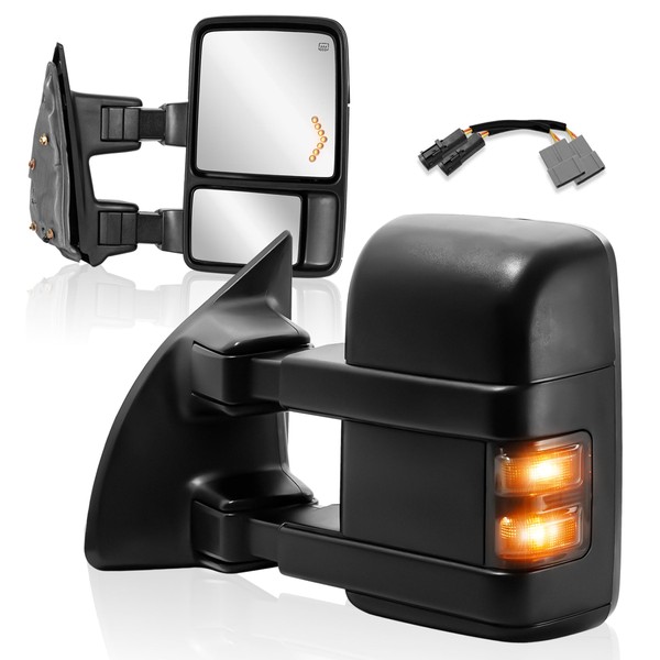 EVERESTWAY Tow Mirrors Compatible for 2008-2016 Ford F250 F350 F450 F550 Super Duty Black Towing Side Truck Mirror Telescope Power Heated w/Turn light Arrow Light Pair Set