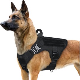 rabbitgoo Tactical Dog Harness for Large, Heavy Duty Pet Harness with Handle, No-Pull Service Vest Large Breed, Adjustable Military Dog Vest for Training Hunting Walking, Black, L