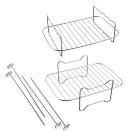 Cooking Rack and Stainless Steel Rack with Skewers Hot Air Fryer Accessories - Air Fryer Stand Compatible with Ninja Foodi AF300EU, AF400EU, AF500EU & Other Dual Zone Air Fryer (7.6L - 9.5L)