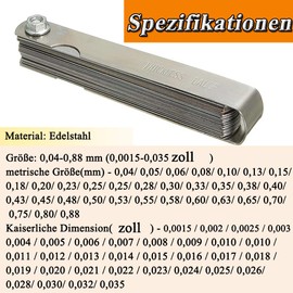 Mesee Feeler Gauge Measuring Tool, 0.04-0.88 mm Feeler Gauge Set, 32 Blades Metric/Imperial Stainless Steel Feeler Gauge, Foldable Valve Gauge, High Precision Spacer Gauge for Measuring Gap Width or
