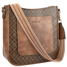 BOSTANTEN Crossbody Bags for Women Trendy Vegan Leather Hobo Handbags Fashion Shoulder Purse with Adjustable Guitar Strap Deep Brown