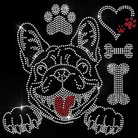 GOMAKERER 5 Pcs Bulldog Pattern Iron on Rhinestones Transfer, Paw Print Bling Crystal Clothing Repair Applique Heat Transfer Patches for T-Shirt Vest Shoes Hat Jacket Pants Bags Decor