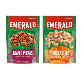 Emerald Nuts Combo (Variety Pack) Featuring Roasted and Salted Whole Cashews & Kettle Glazed Pecans | 5 Oz Resealable Bags | Kosher Certified, Non-GMO, Contains No Artificial Preservatives, Flavors or Synthetic Colors