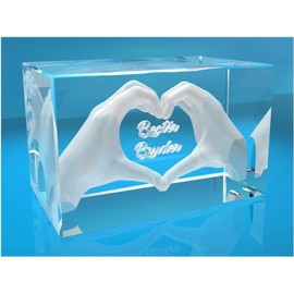 VIP-LASER 3D Glass Crystal with Engraving I Heart in Two Hands I Text: Bester Bruder! The Great Gift for a Birthday, Christmas or Just Because!
