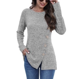 JomeDesign Long Sleeve Shirts for Women Loose Fit Crew Neck Tops for Women Casual Fall Grey