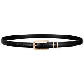 VONMELLI Women Skinny Leather Belt Thin Waist Black Belt for Women Jeans Dress Fashion Ladies Belt with Gold Buckle, M