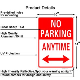 Jowanyo No Parking Anytime Sign,14 x 10 inches,Reflective Aluminum,Easy to Mount,UV Protected,Weather Resistant,Waterproof,Durable Ink,Outdoor or Indoor Use,2 Pack