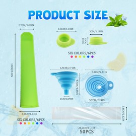 Eisformen Silikon,Wiederverwendbare Eisformen aus Silikon 6 Stück,Popsicle Taschen 50 Stück,Wassereis Formen, mit 1 Stück Blauer Trichter,Wiederverwendbare für Wassereis tüten