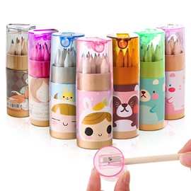 Cute Pencil Sharpener, Mini Drawing Colored Pencils With Sharpener, Kawaii Manual Pencil Cutter, Handheld Cartoon Coloring Pencil Accessory School Supplies for Kid Artists Writing Sketching(7 Pcs)