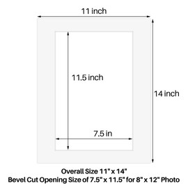 Golden State Art, Pack of 5 Acid Free Bevel Cut 4-Ply Thickness White Core Picture Mats for Photos (White, 11x14 for 8x12 Photo)
