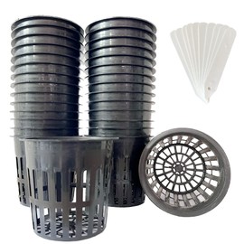 CHTASO 30 Pack 4 Inch Net Cup Pots, Plastic Lightweight Economy Net Pots for Hydroponics - Indoor or Outdoor Growing with 30 Pcs Plant Labels